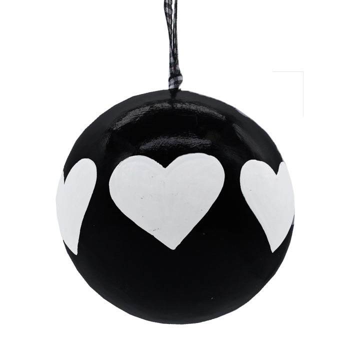 Papier Machie Bauble 10cm Black Large Heart Gift