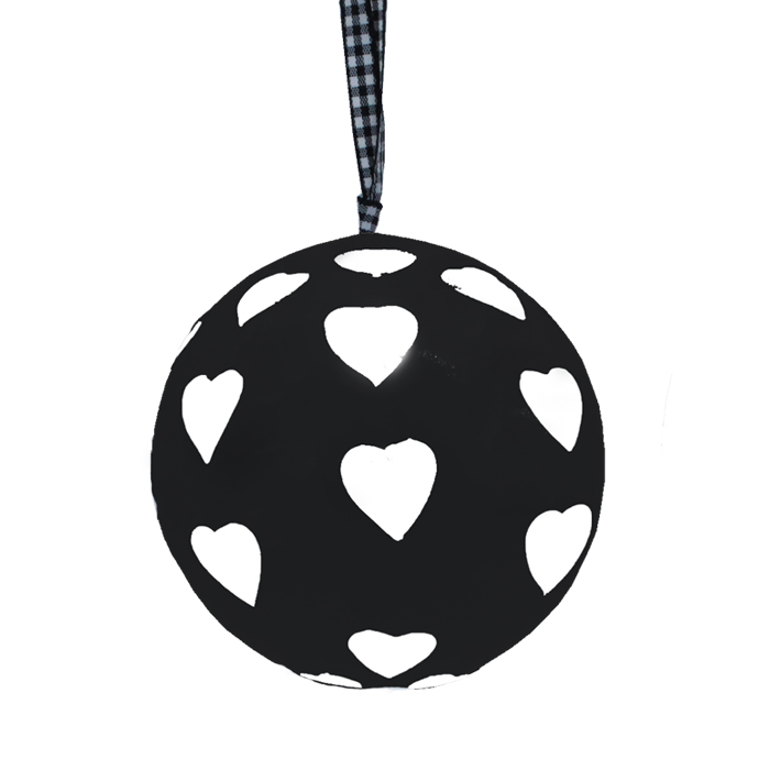 Papier Machie Bauble 10cm Black Small Heart Gift