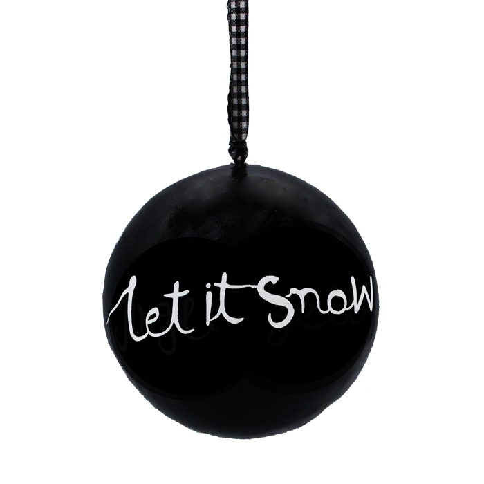 Papier Machie Bauble 10cm Black Let It Snow Gift