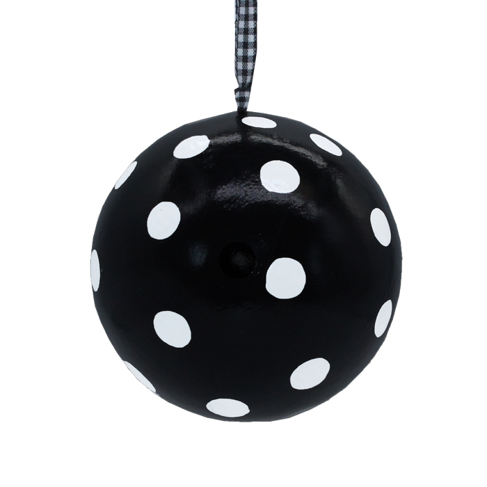 Papier Machie Bauble 10cm Black Large Polka Dot Gift