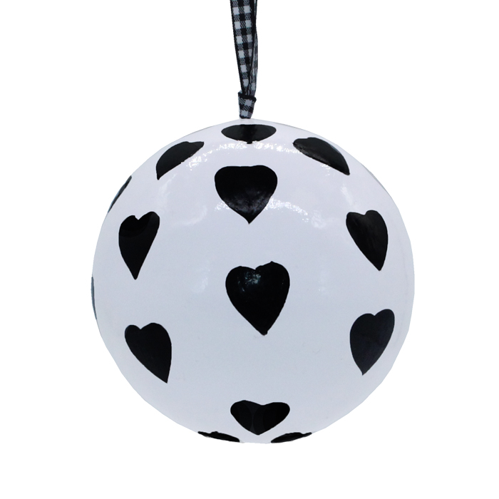 Papier Machie Bauble 10cm White Small Heart Gift