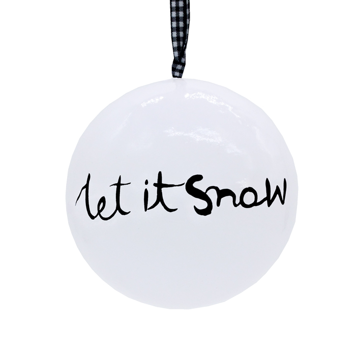 Papier Machie Bauble 10cm White Let It Snow Gift