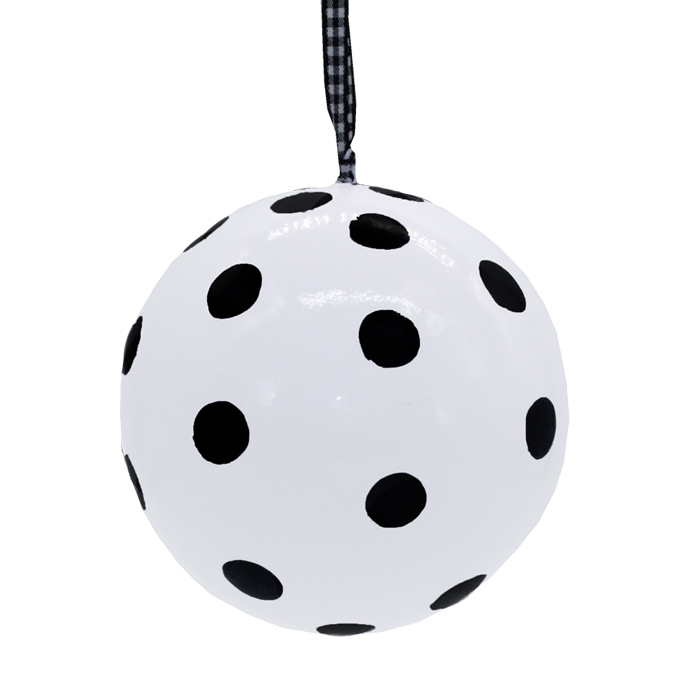 Papier Machie Bauble 10cm White Large Polka Dot Gift