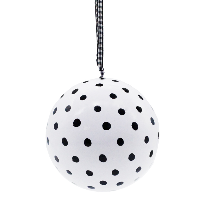 Papier Machie Bauble 10cm White Small Polka Dot Gift