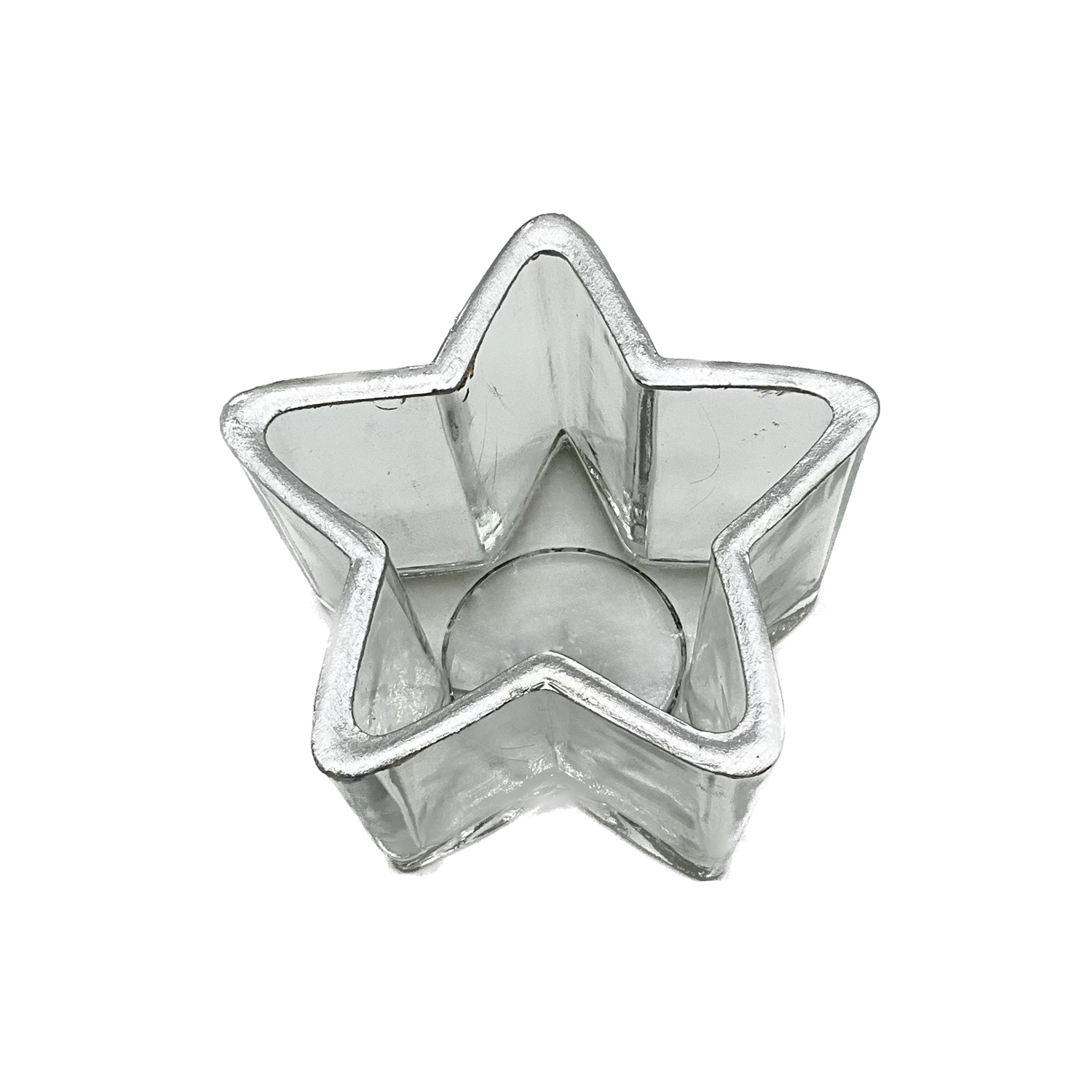 Glass Star Tealight Holder With Silver Trim 10cm Gift