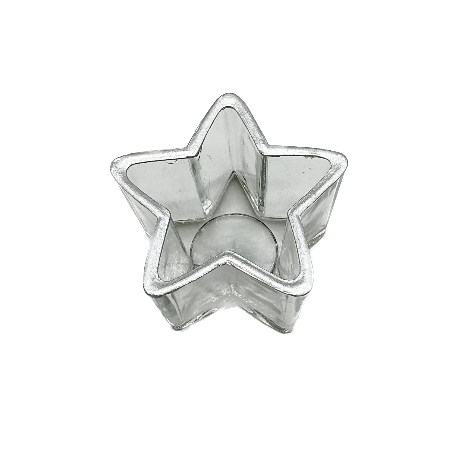 Glass Star Tealight Holder With Silver Trim 8cm Gift