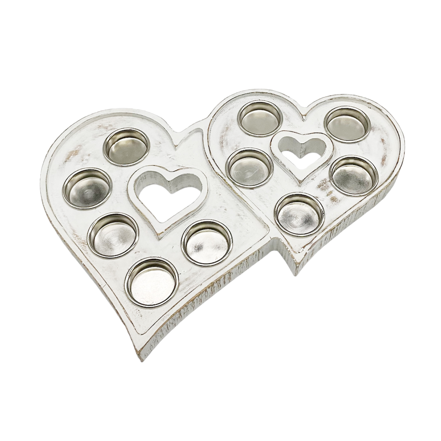 Wooden Double Heart 10 Tealight Holder White 36cm Gift