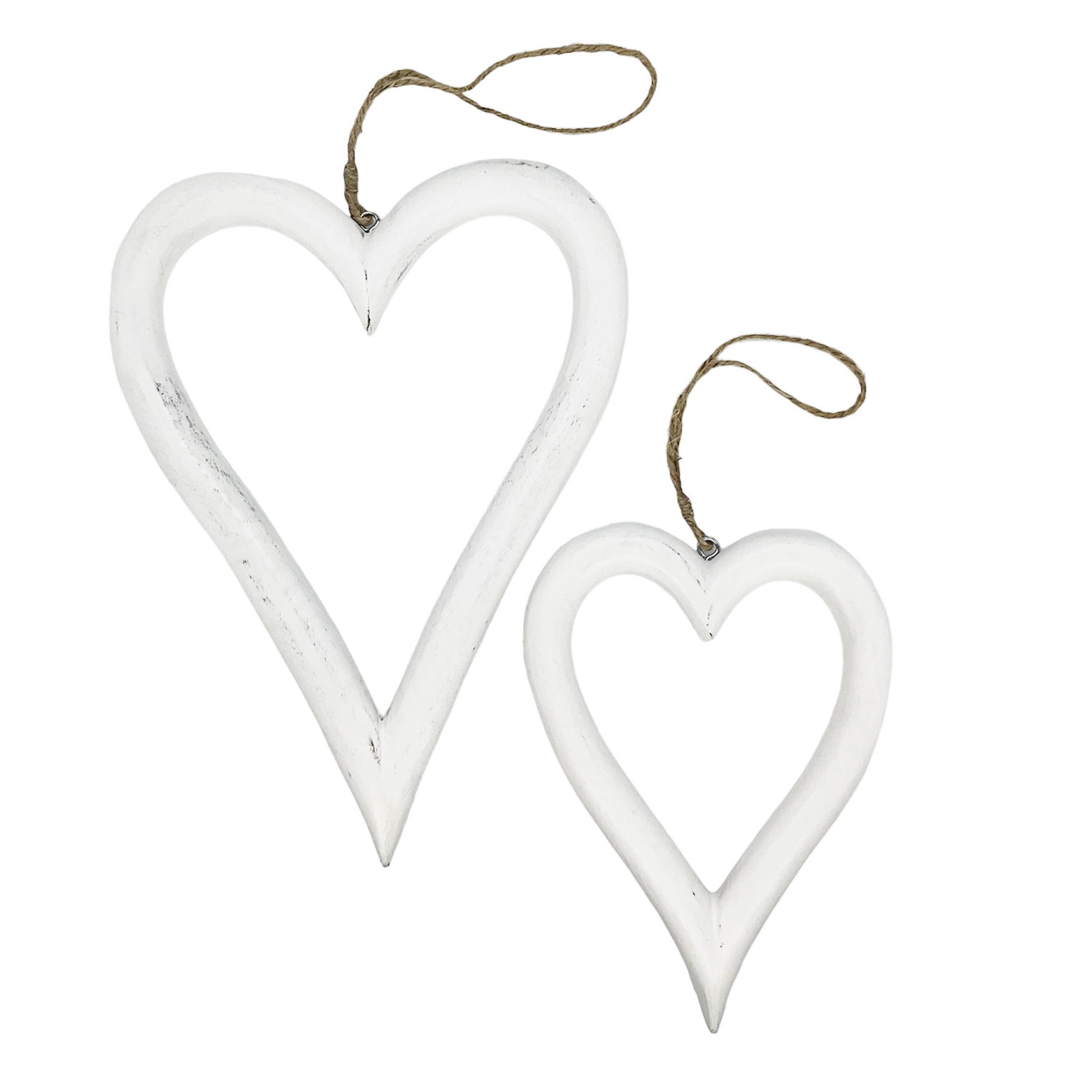 Wooden Hanging Hearts Set Of 2 White Gift