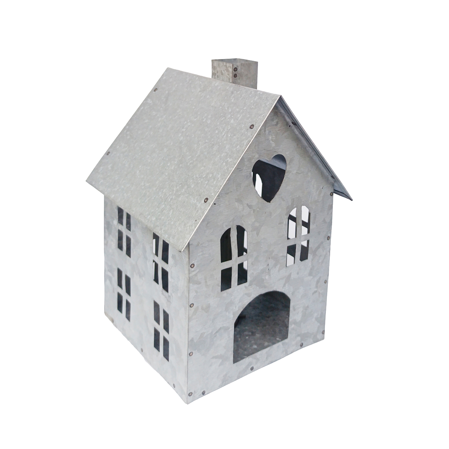 Galvanised Tealight House Medium 14x14x19cm Gift