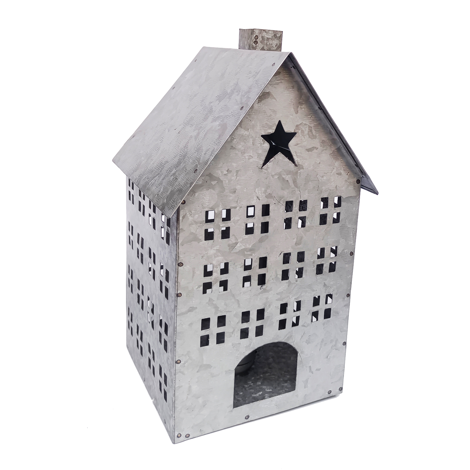 Galvanised Tealight House Large 15x15x25cm Gift