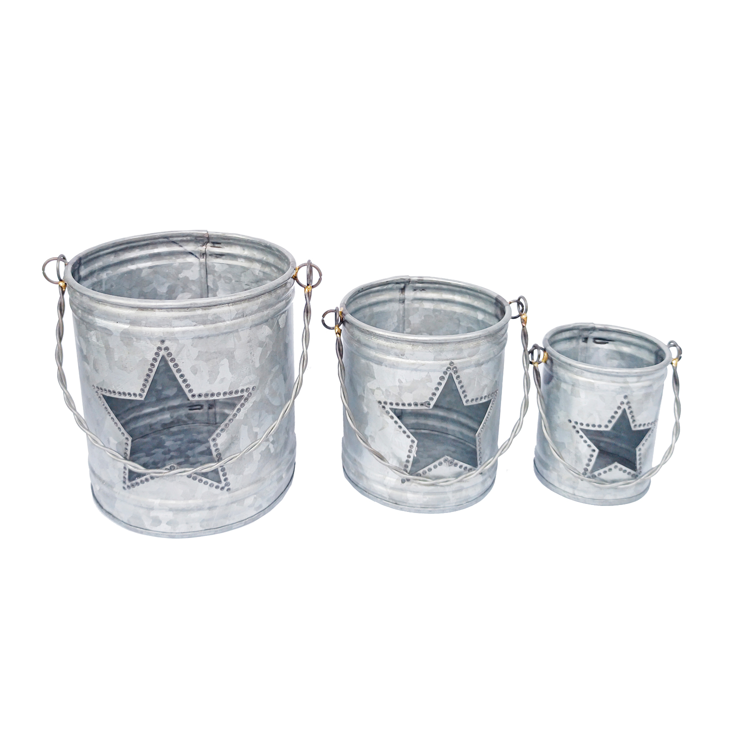 Galvanised Star Cut Out Votive Set Of 3 Gift