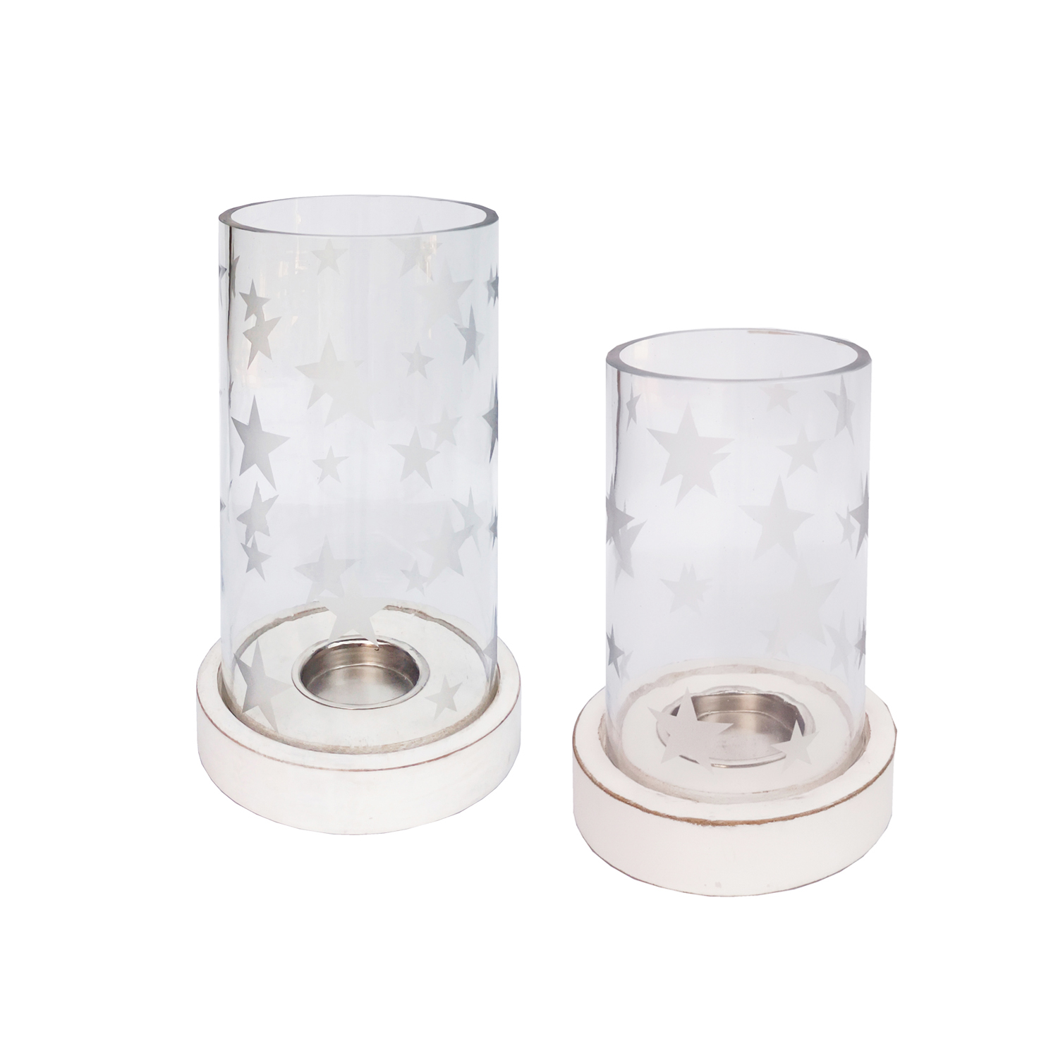 Frosted Star Pillar  Candle Holders S/2 H22/17 Gift