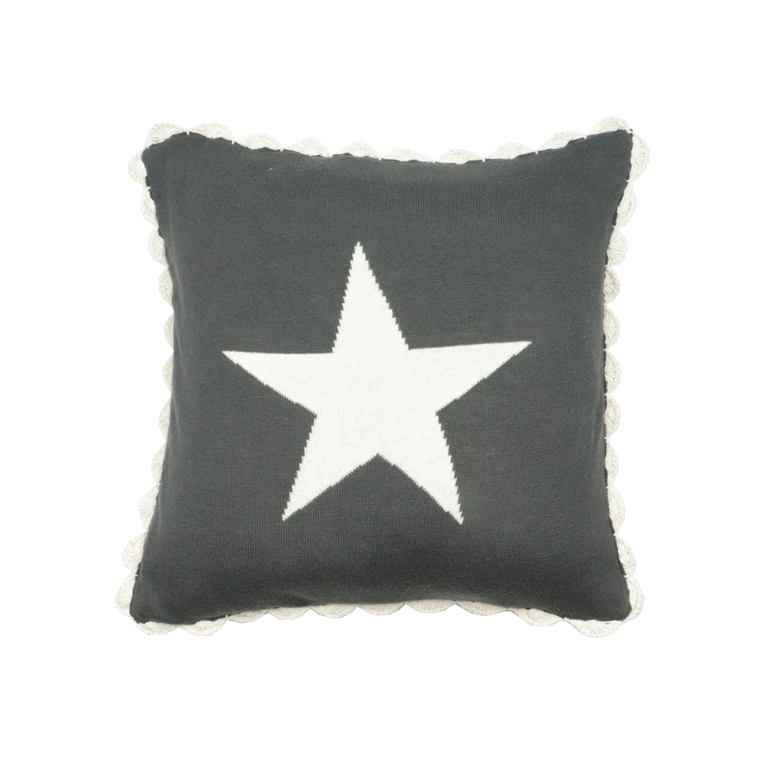 Star Knitted Cushion Crochet Charcoal 40x40cm Gift