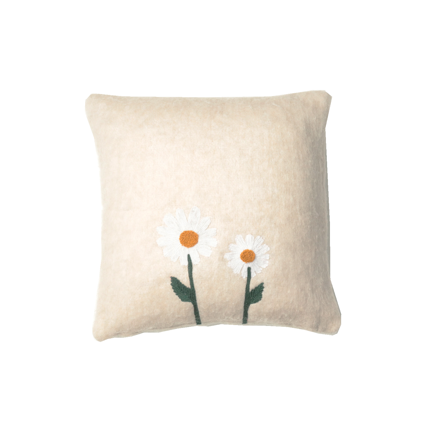 Daisy Hand Embroidered Cushion Faux Mohair 40x40cm Gift