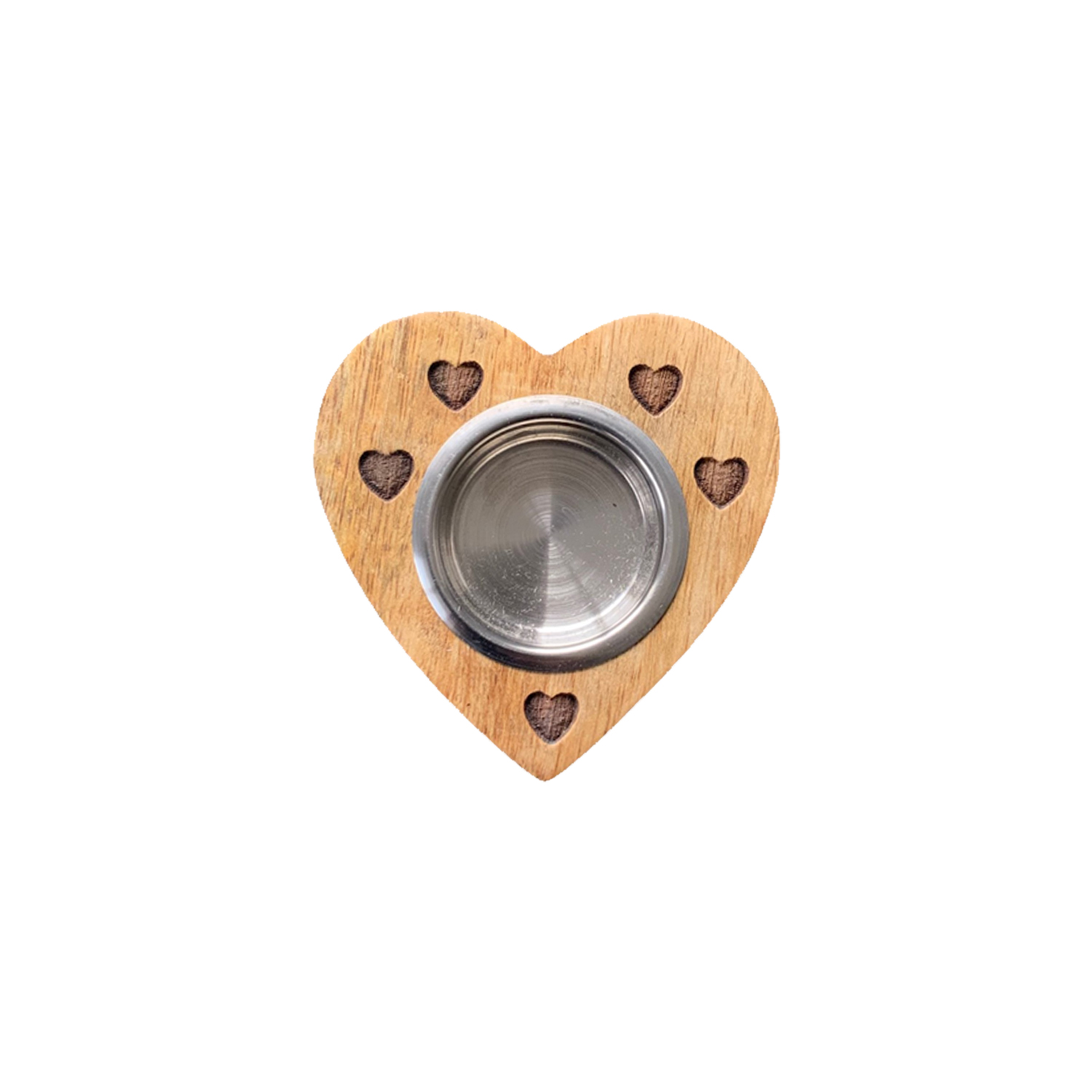 Etched Mango Wood Heart Tealight Holder 7.5cm Gift
