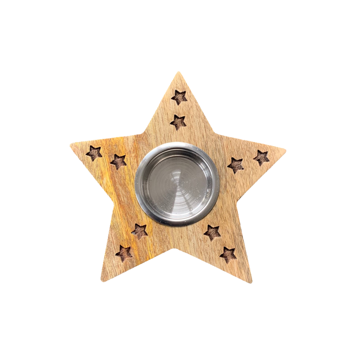 Etched Mango Wood Star Tealight Holder 12.5cm Gift