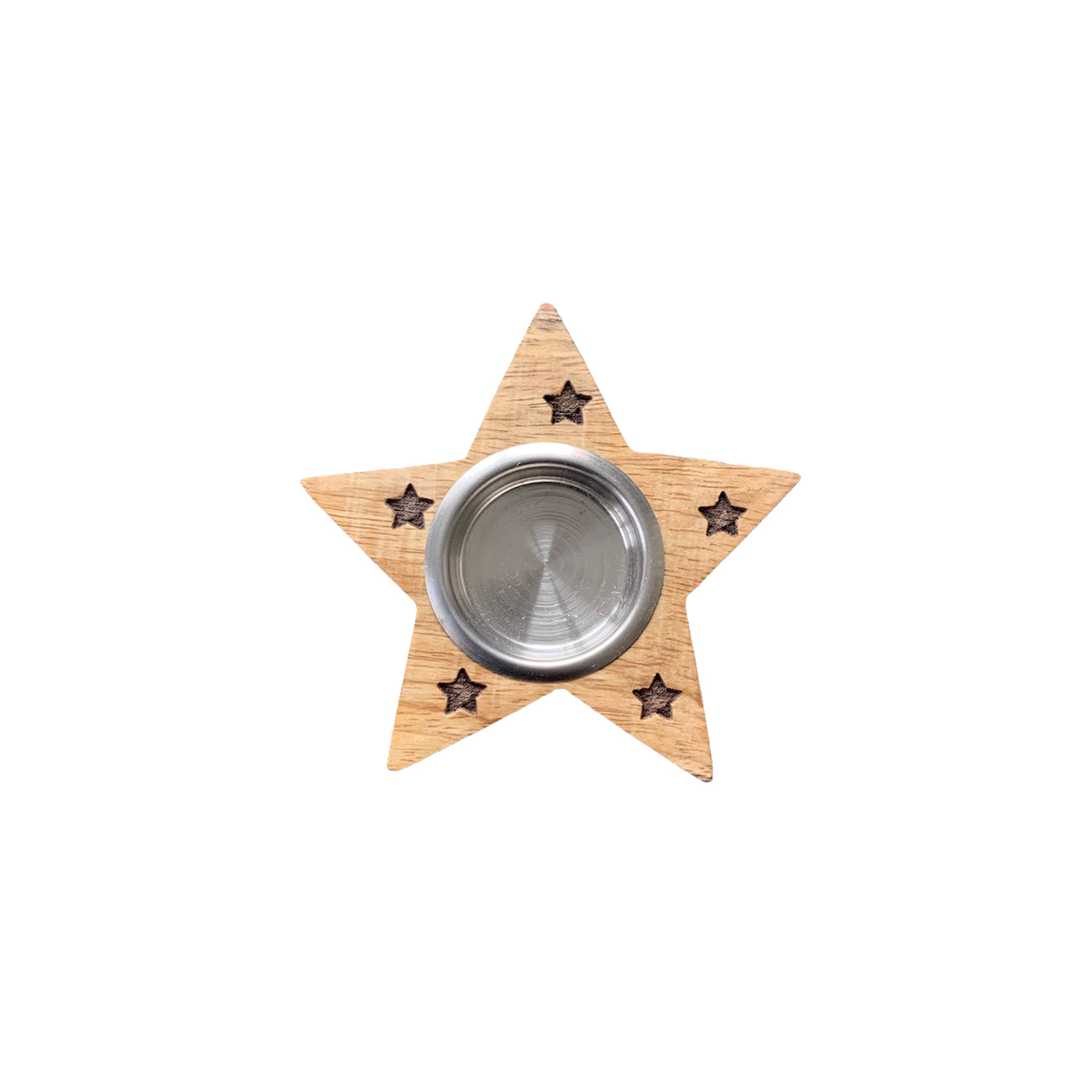 Etched Mango Wood Star Tealight Holder 7.5cm Gift