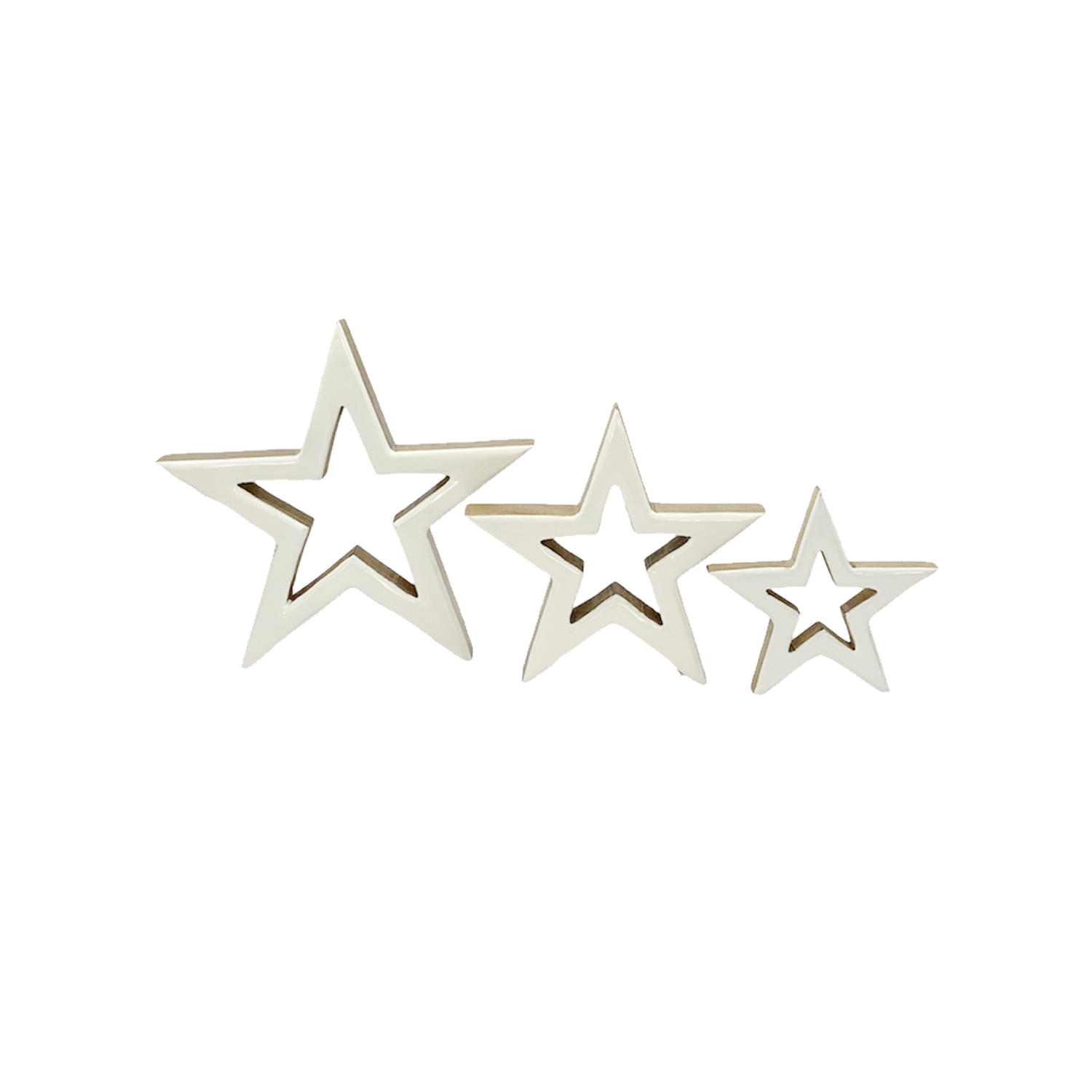 Set Of 3 White Enamel Wooden Stars 14.5/18/24.5cm Gift