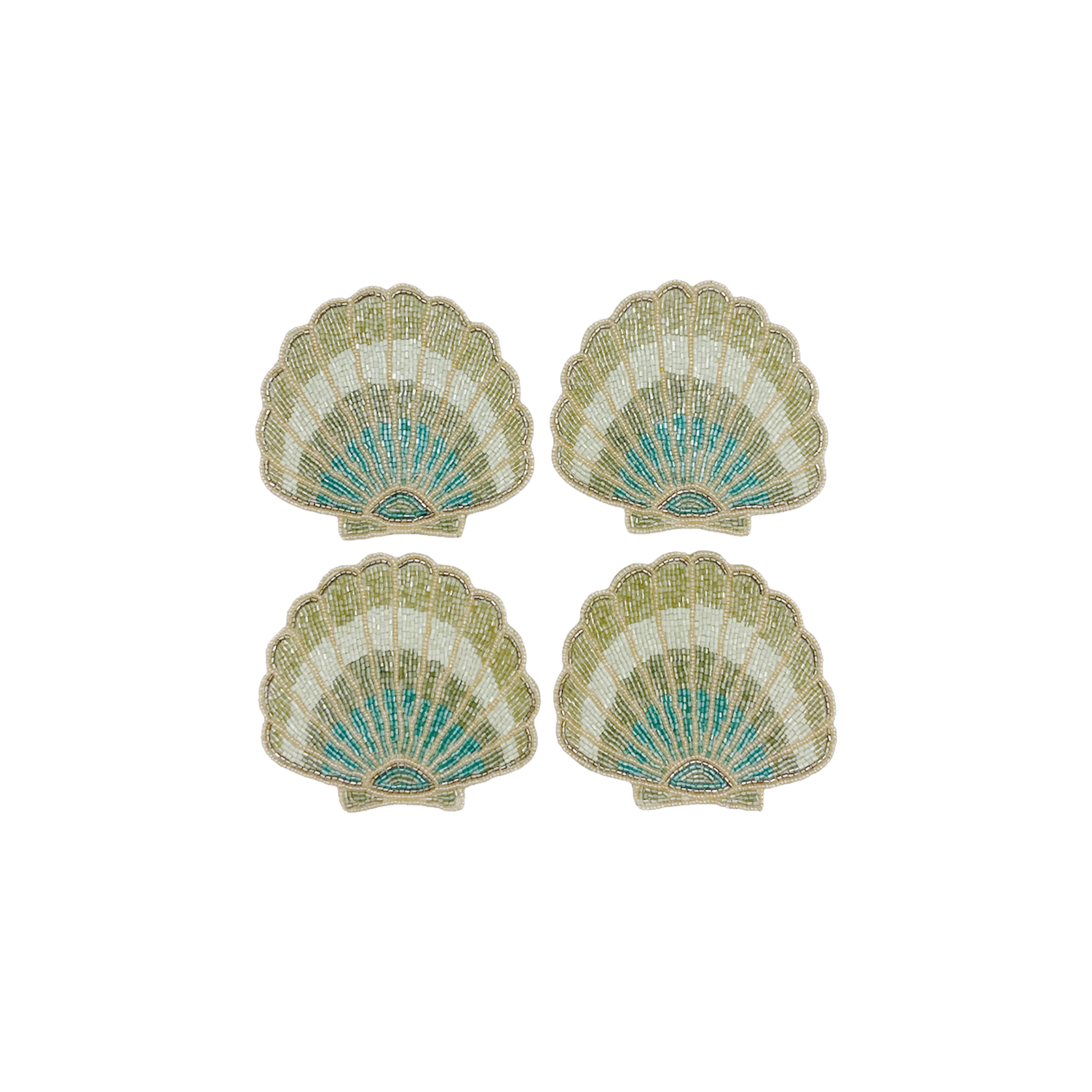 Embellished Scallop Shell Coaster S/4 10cm Gift