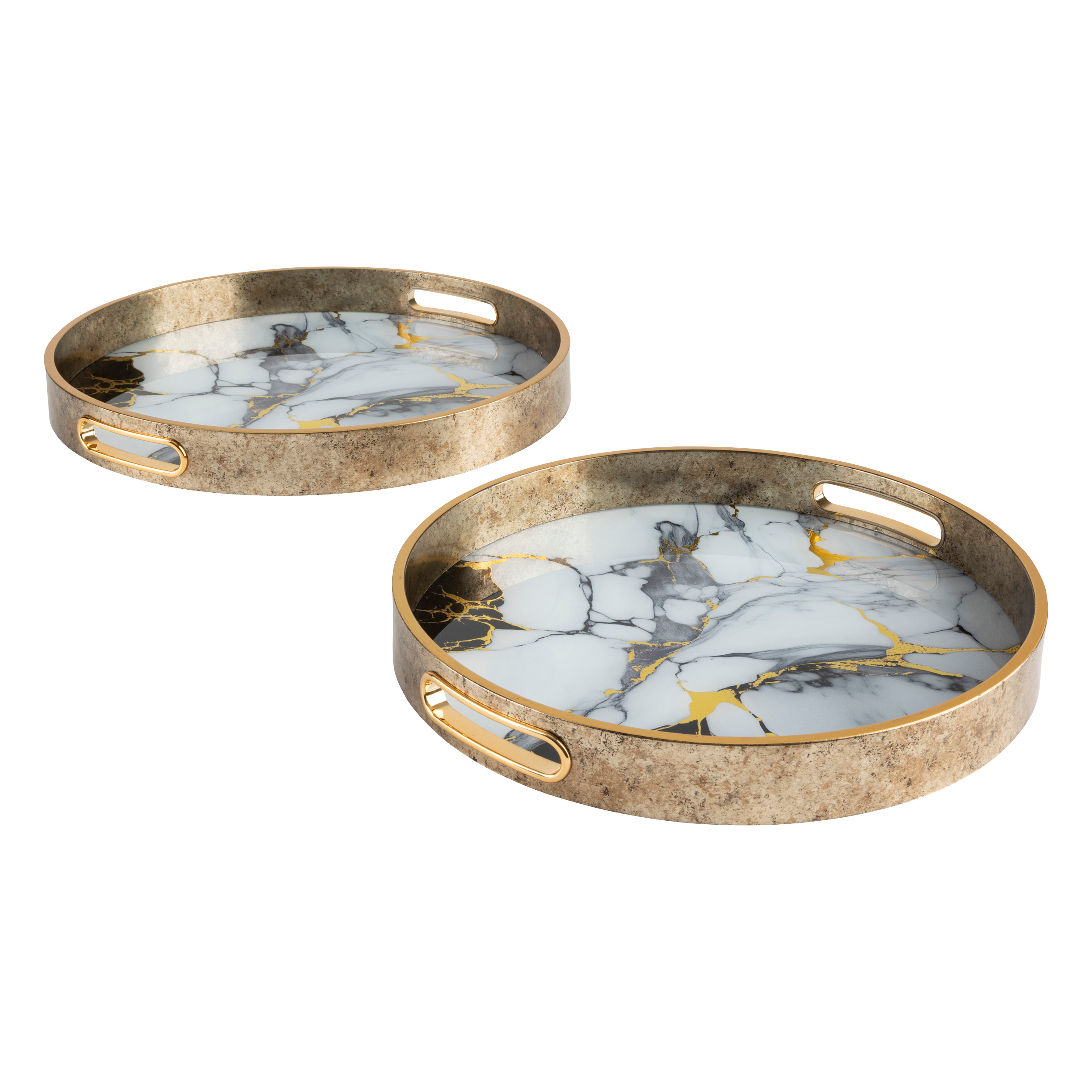 Set Of 2 Glass And Marbled Resin Trays Gift