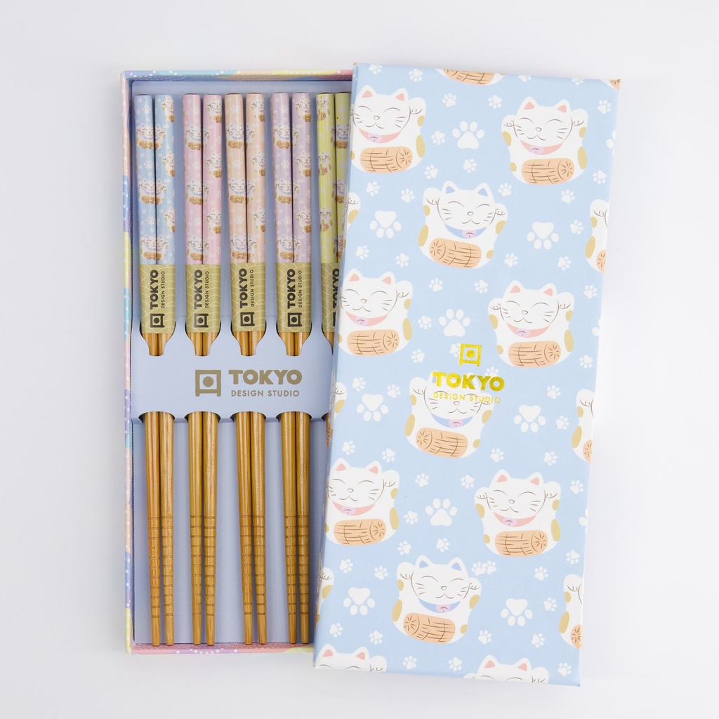 Chopstick Giftset/5 Lucky Cat Bl 33453 1/100 Gift