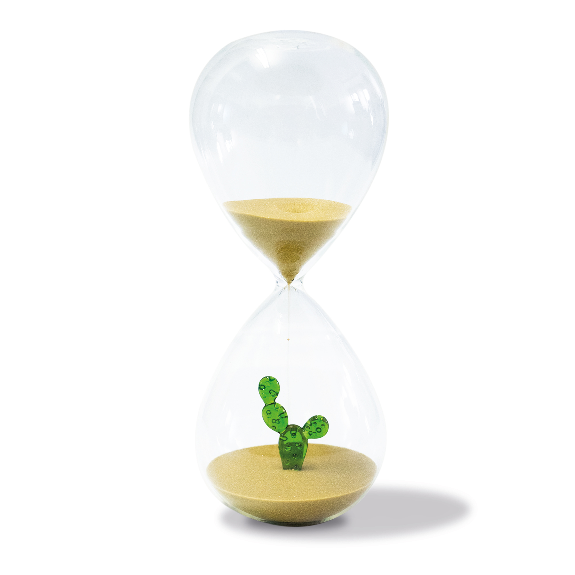 Hourglass In Borosglass W/subject In Colored Glass Inside Dur30mindeccactus Dim: Ã˜8x20cm Gift