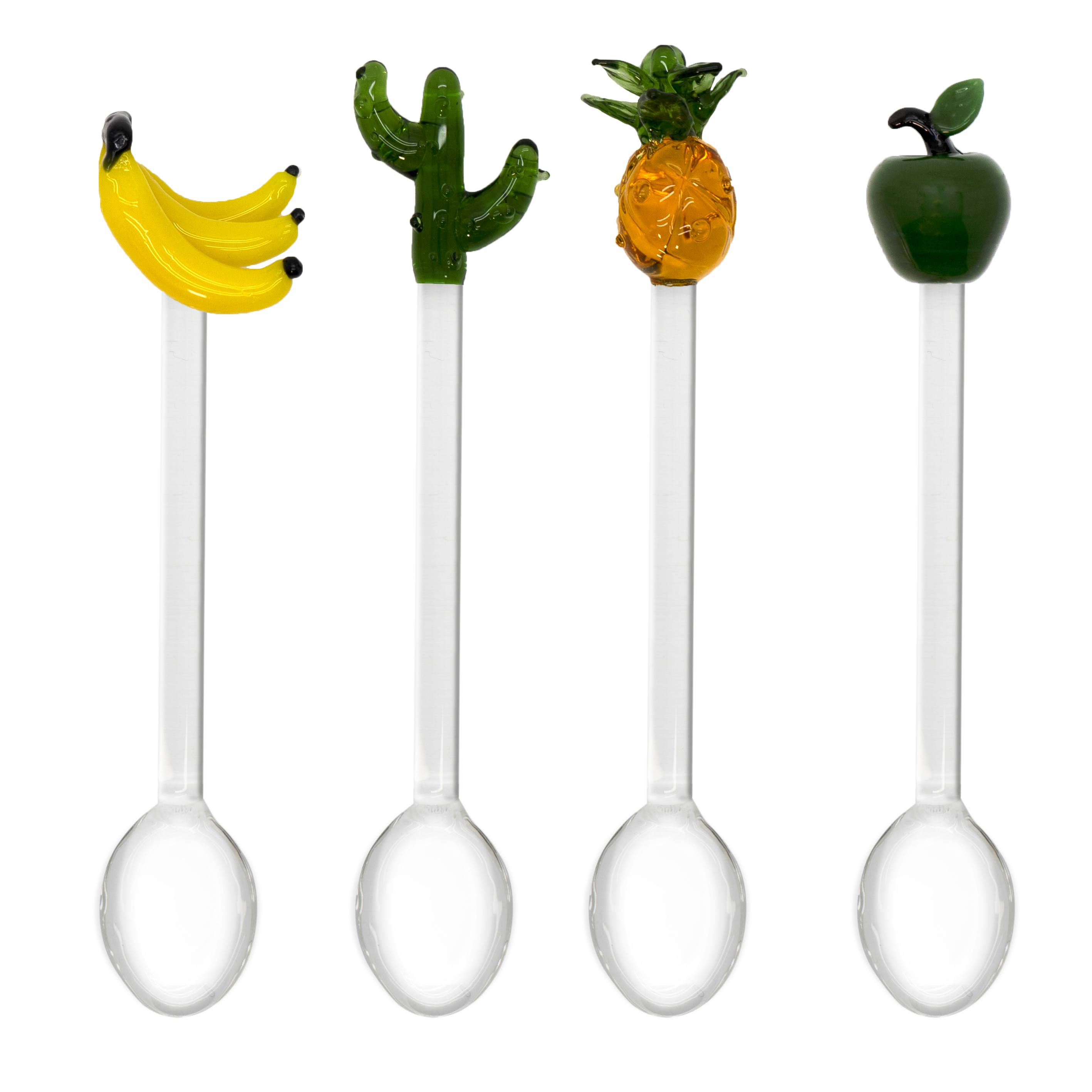 Set Of 4 Teaspoons With Apple, Banana, Pineapple And Cactus Decoration Gift