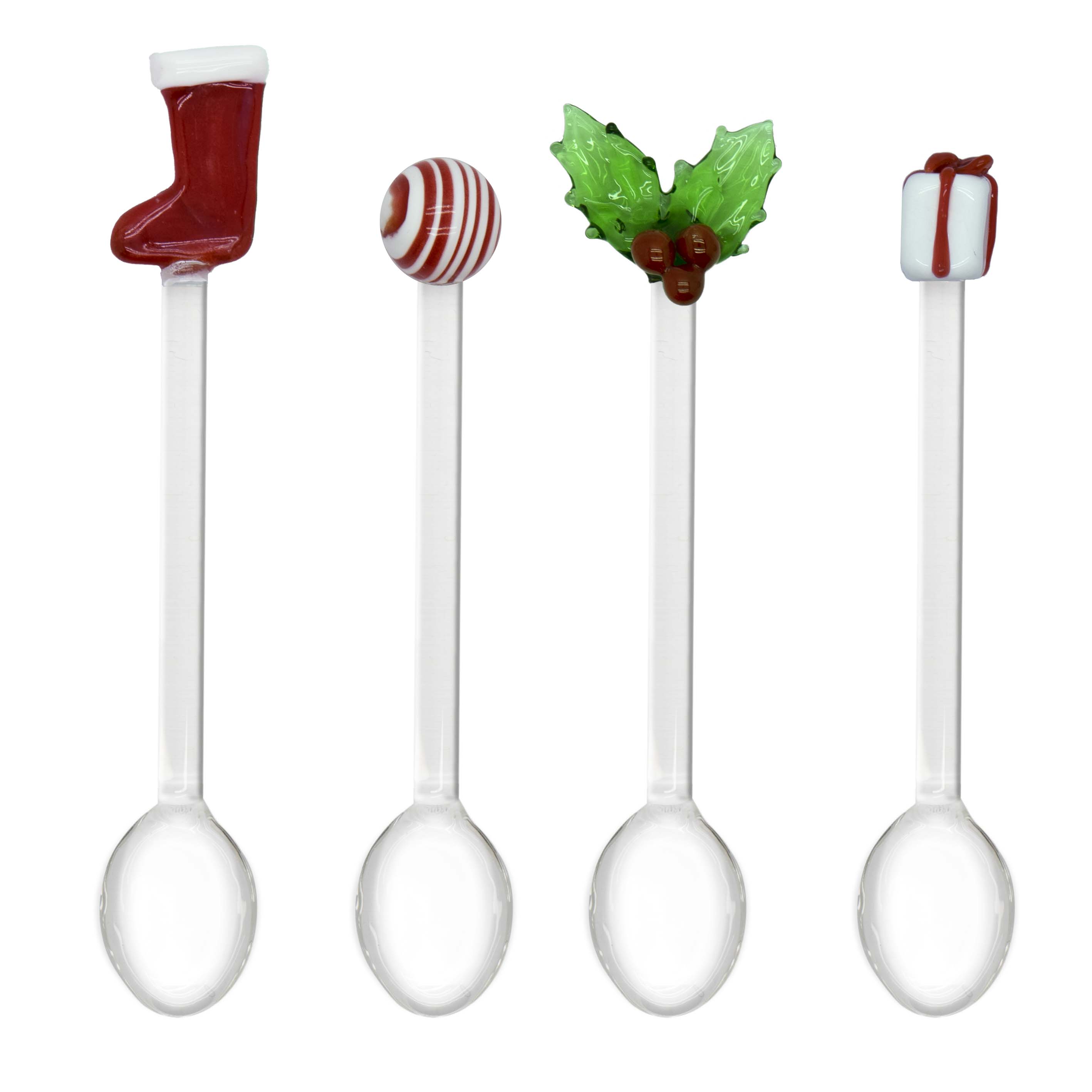 Set Of 4 Teaspoons With Christmas Decoration: Xmas Stocking, Xmas Ball, Holly, Gift Box Gift
