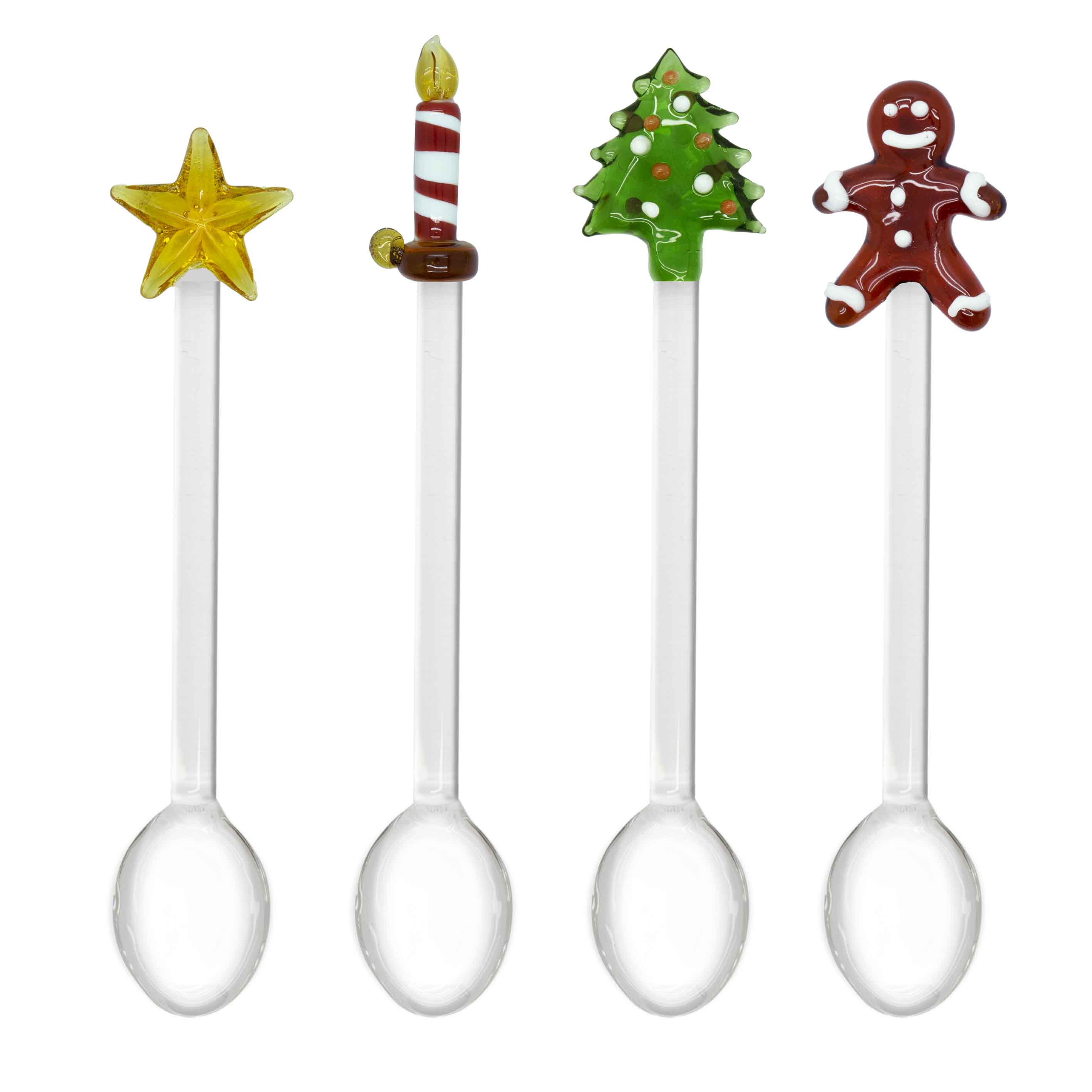 Set Of 4 Teaspoons With Christmas Decoration: Xmas Star, Candle, Xmas Tree, Gingerbread Man Gift