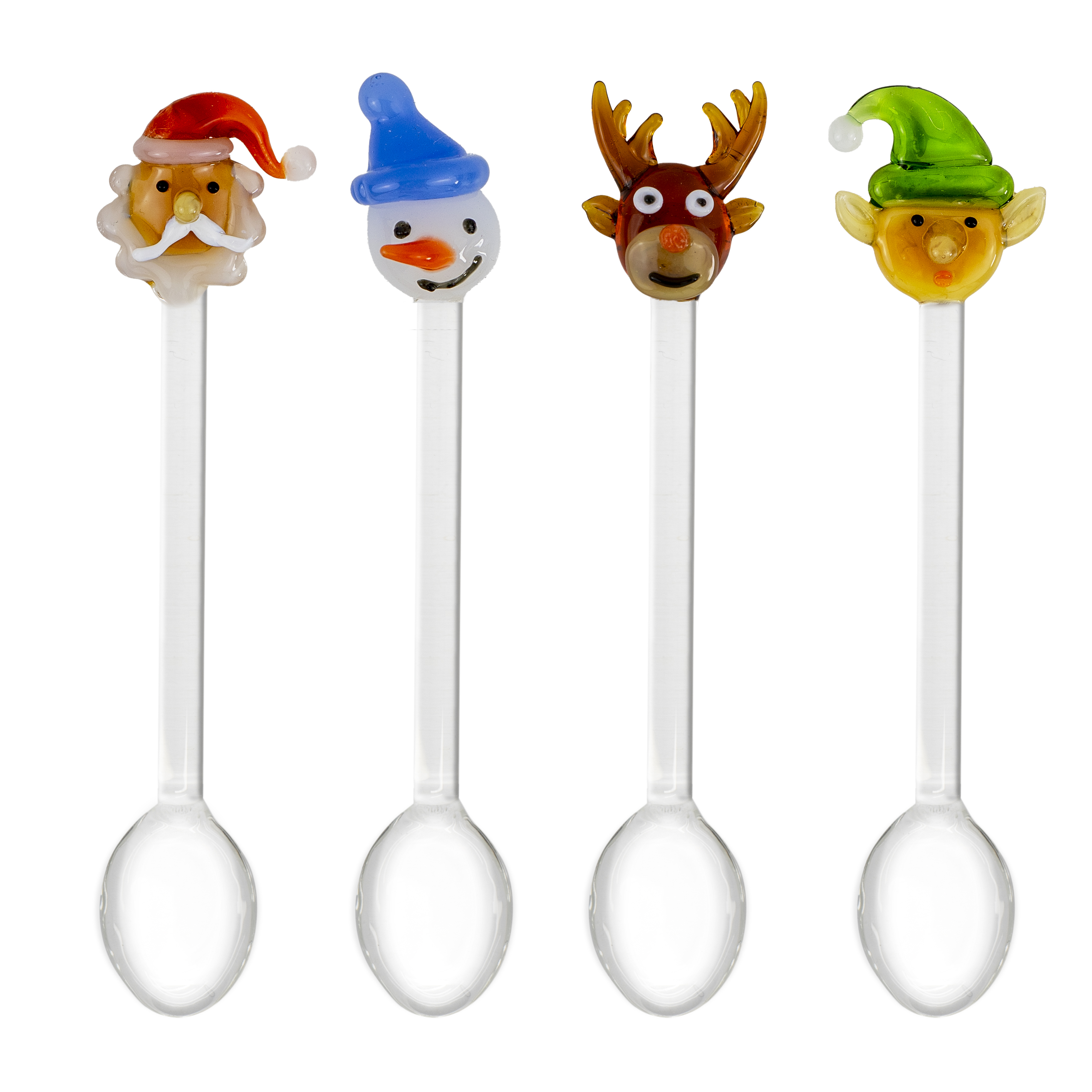 Set Of 4 Teaspoons With Christmas Decoration: Santa Claus, Snowman, Reindeer, Elf Gift