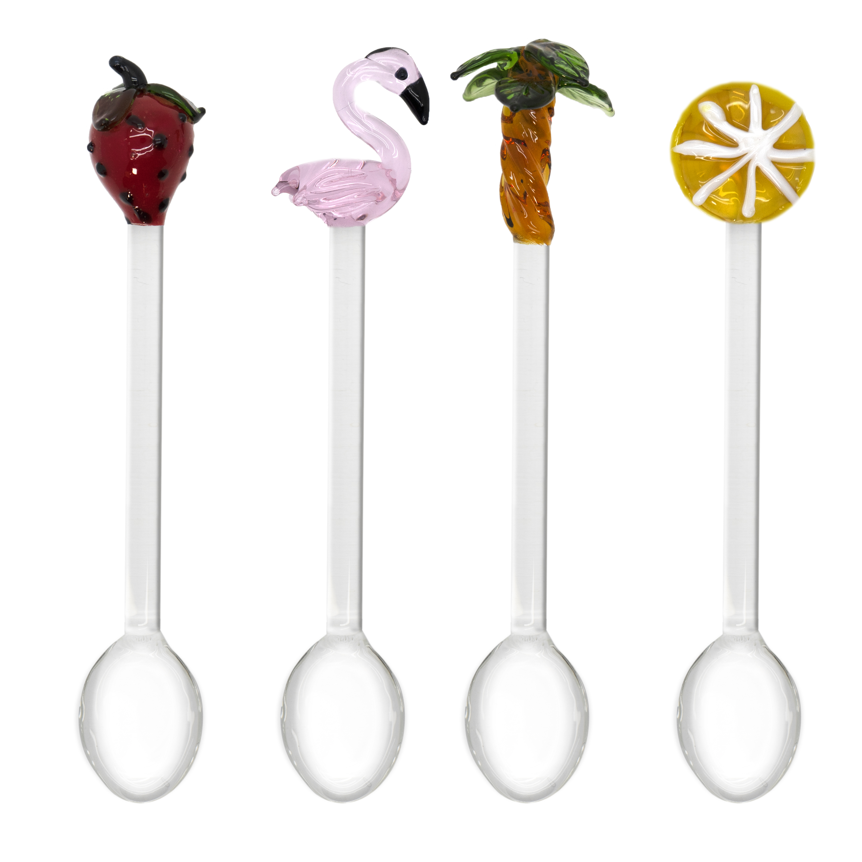 Set Of 4 Teaspoons With Palm, Orange, Flamingo And Butterfly Decoration Gift
