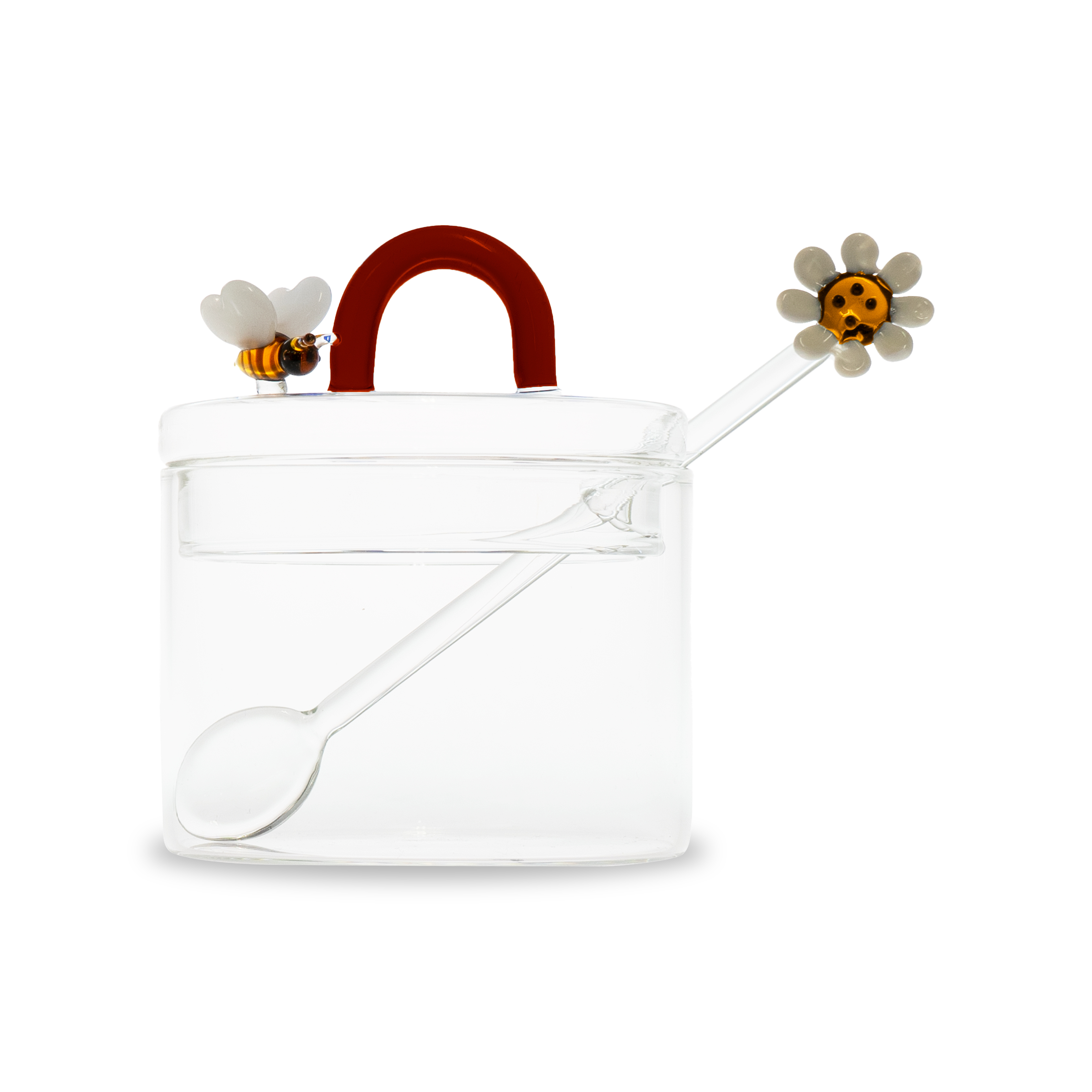 Borosilicate Glass Sugar Bowl With Teaspoon Bee And Daisy Decoration Gift
