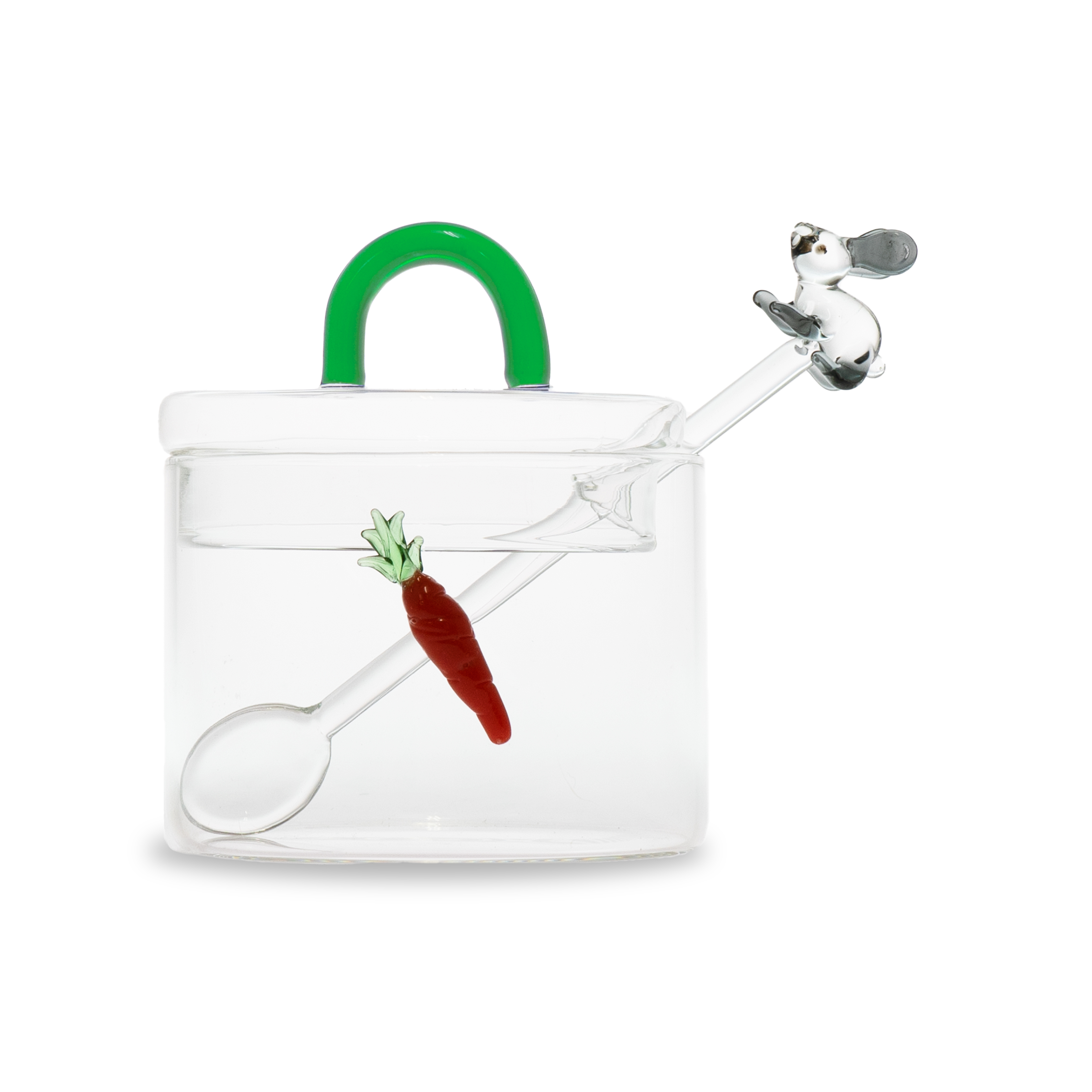 Borosilicate Glass Sugar Bowl With Teaspoon Rabbit And Carrot Decoration Gift