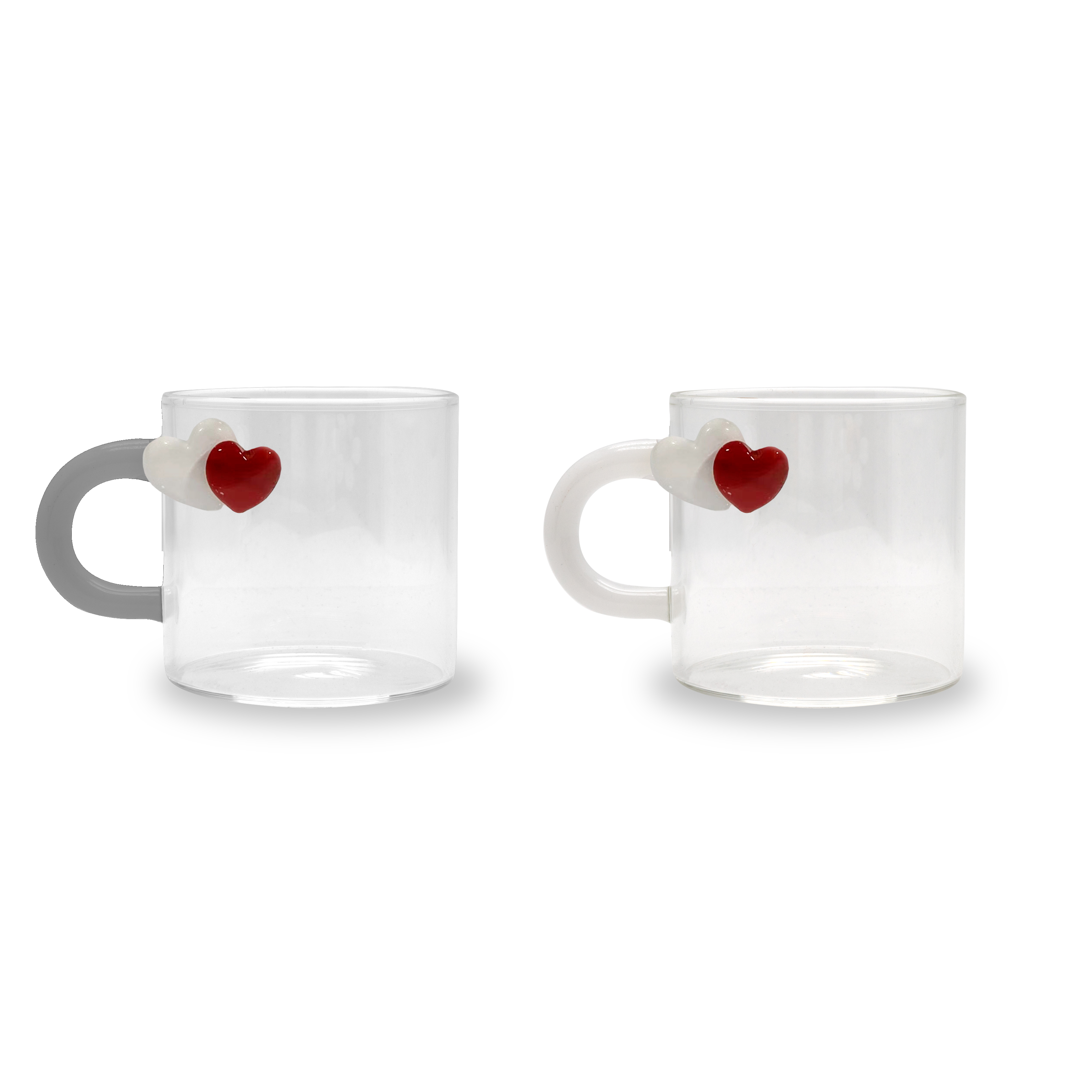 Set 2 Tazzine Da CaffÃˆ In Vetro Borosilicato Decoro Hearts Gift