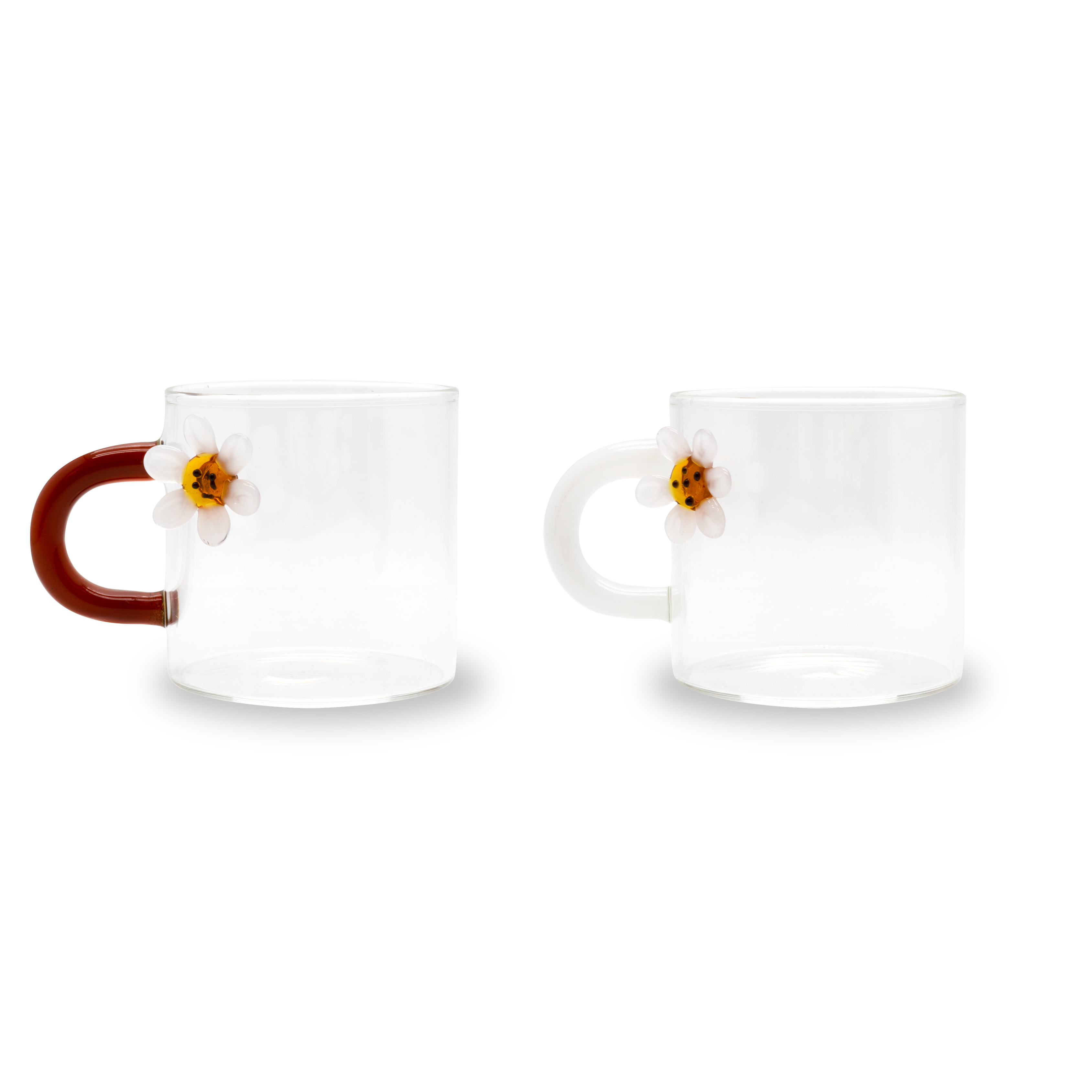 Set Of 2 Coffee Cups In Borosilicate Glass Daisy Decoration Gift