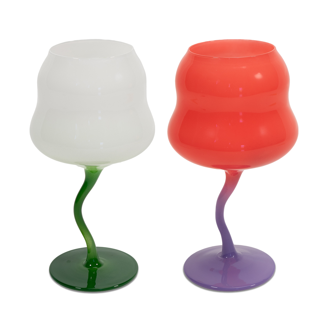 Set Of 2 Cocktail Glasses Colors White And Green, Pink And Purple Gift