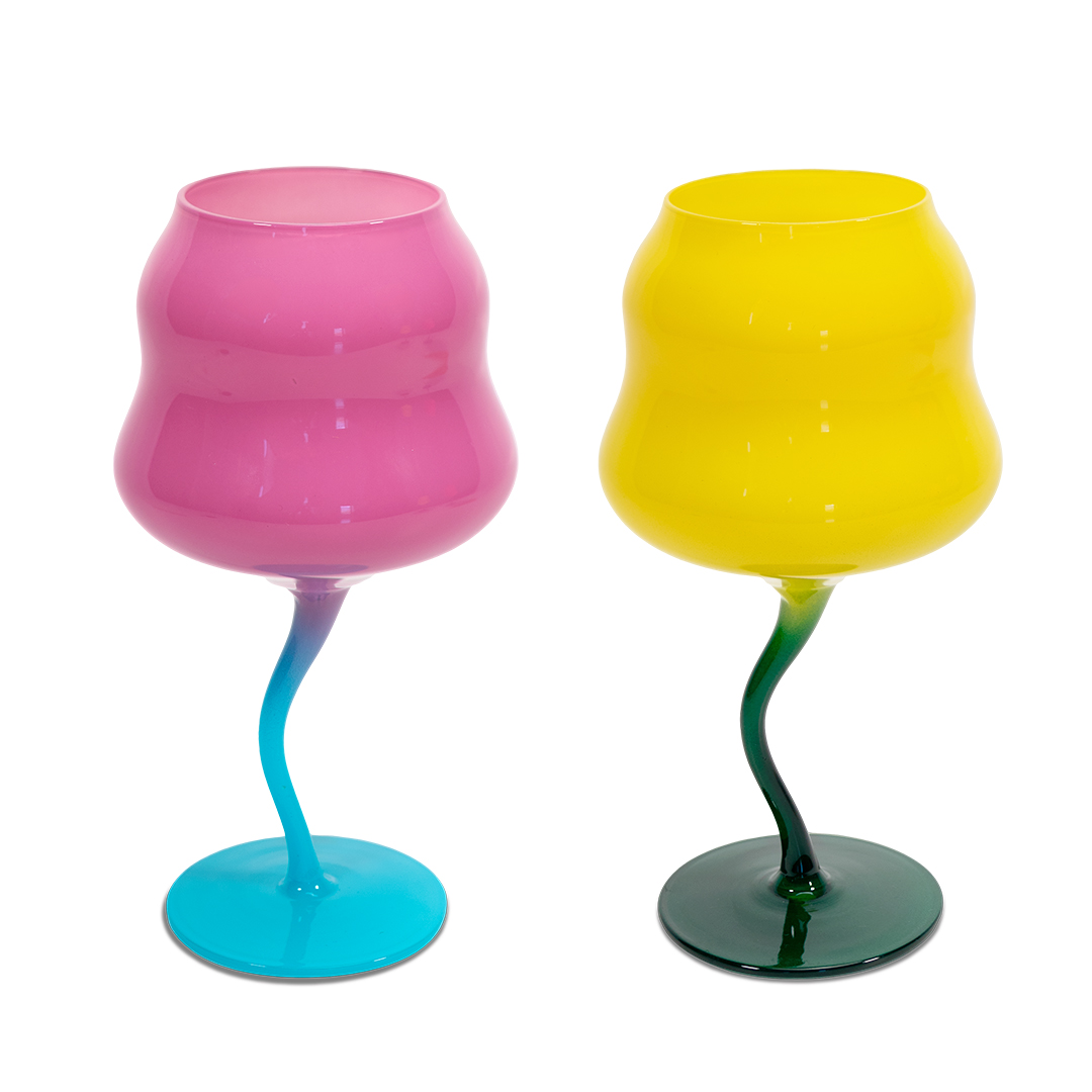 Set Of 2 Cocktail Glasses Colors Yellow And Petrol, Pink And Light Blue Gift