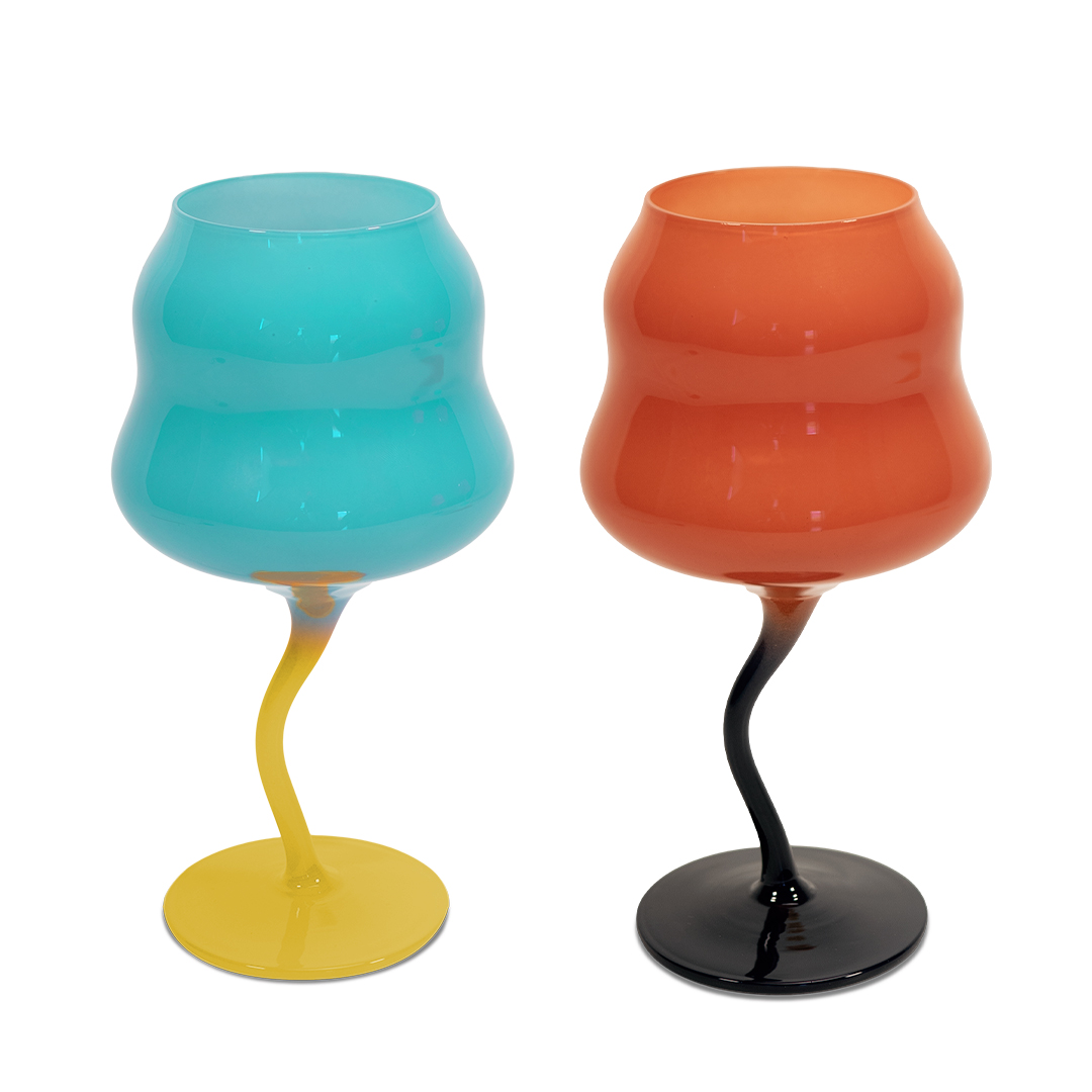 Set Of 2 Cocktail Glasses Colors Orange And Blue, Yellow And Light Blue Gift