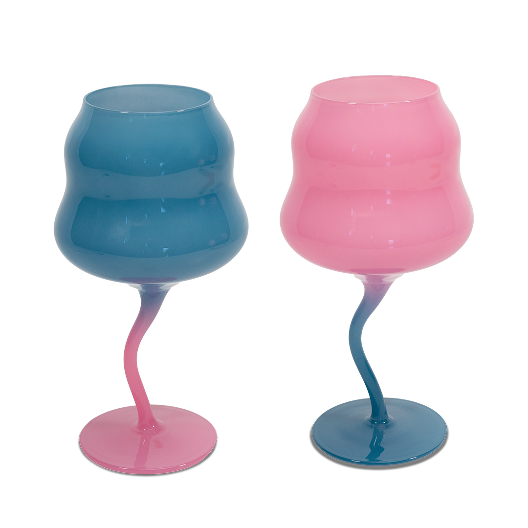 Set Of 2 Cocktail Glasses Colors Light Blue And Pink, Pink And Light Blue Gift