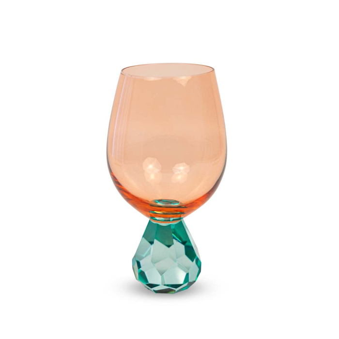 Cocktail Glass In Diamond Effect Glass Peach And Light Blue Color Gift