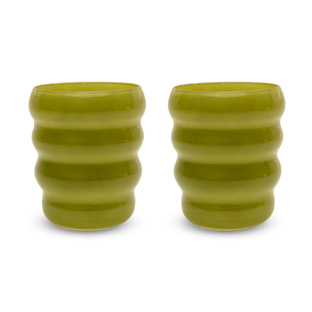 Set Of 2 Glass Glasses Capacity 360 Ml Green Color Gift
