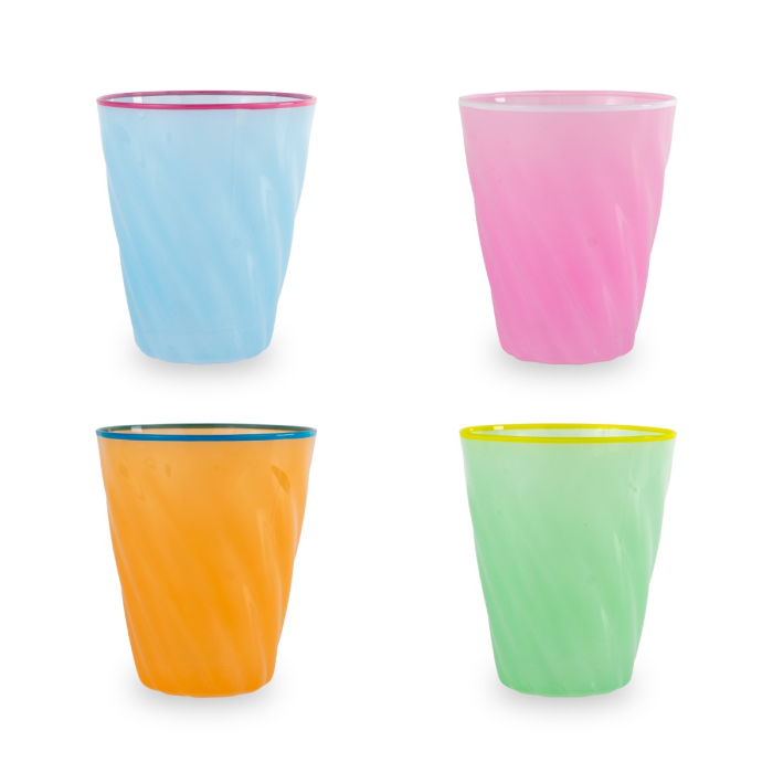 Set Of 4 Glasses With Colored Edges Gift
