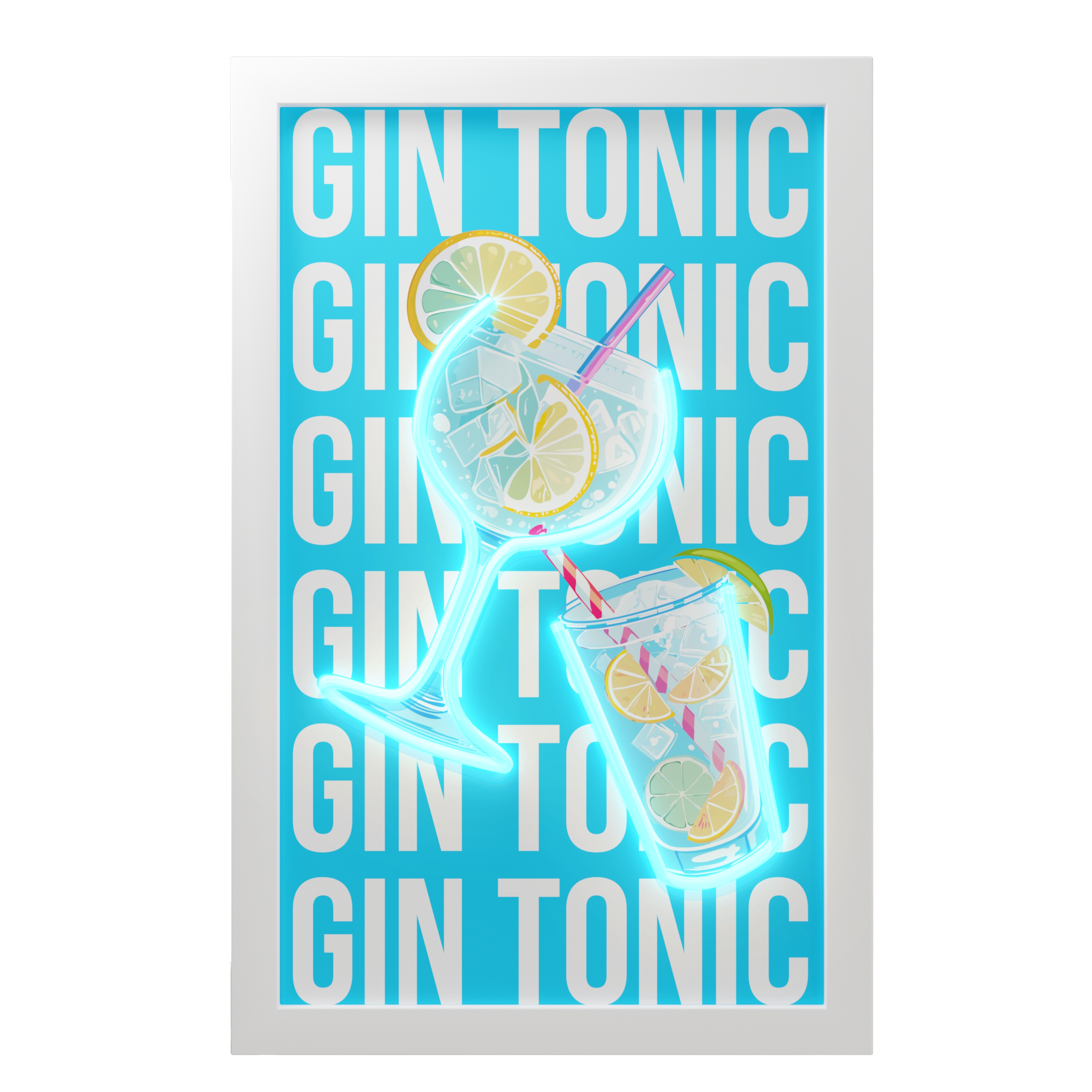 Frame With Neon Details Gin And Tonic Decoration Dimensions: 30x50cm Gift