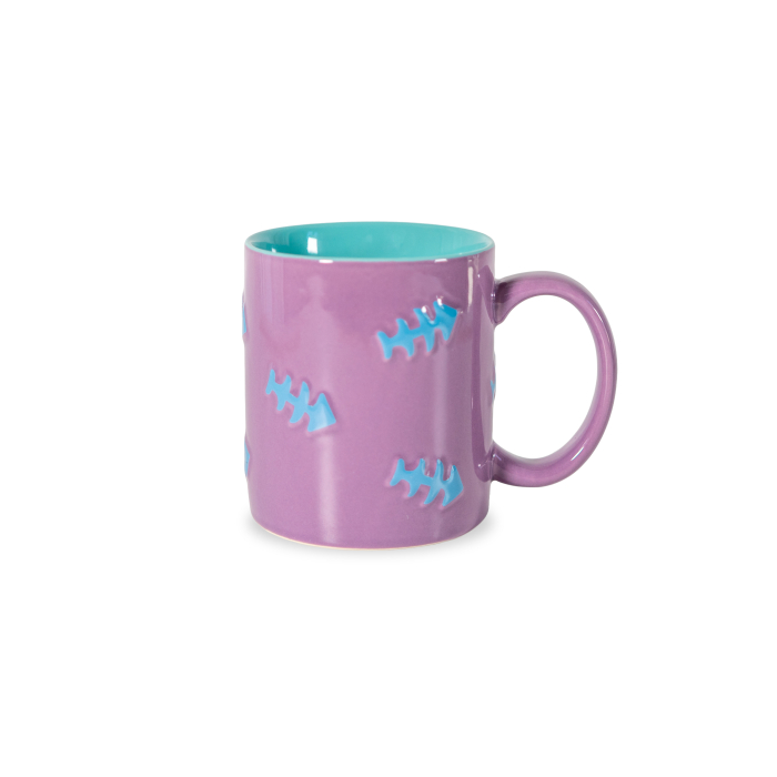 Stoneware Mug Light Blue Fishbone Decor Capacity 420 Ml Gift