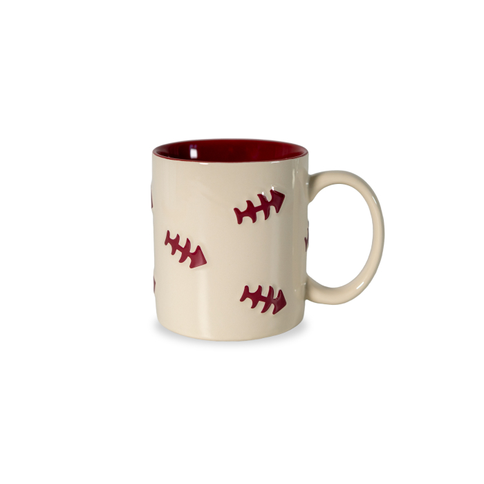 Stoneware Mug Burgundy Fishbone Decor Capacity 420 Ml Gift