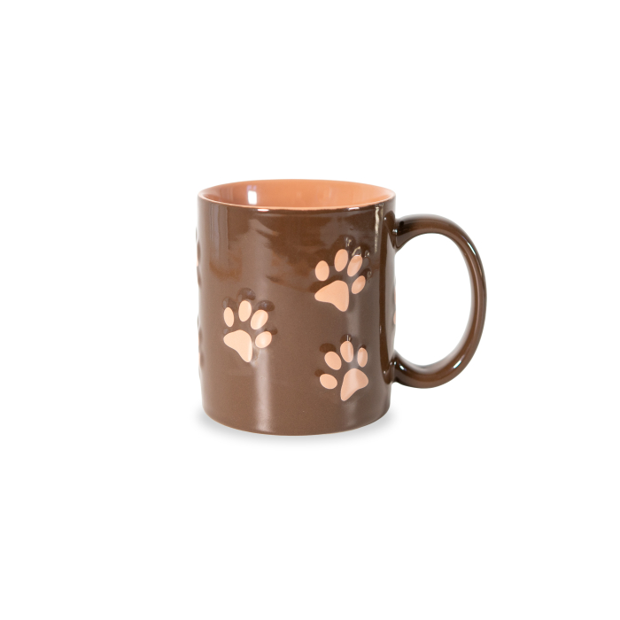 Stoneware Mug Beige Paw Print Decor Capacity 420 Ml Gift