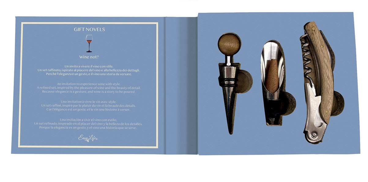 3-piece Wine Set - Bottle Opener + Stopper + Pourer In Gift Novel Gift Box Gift