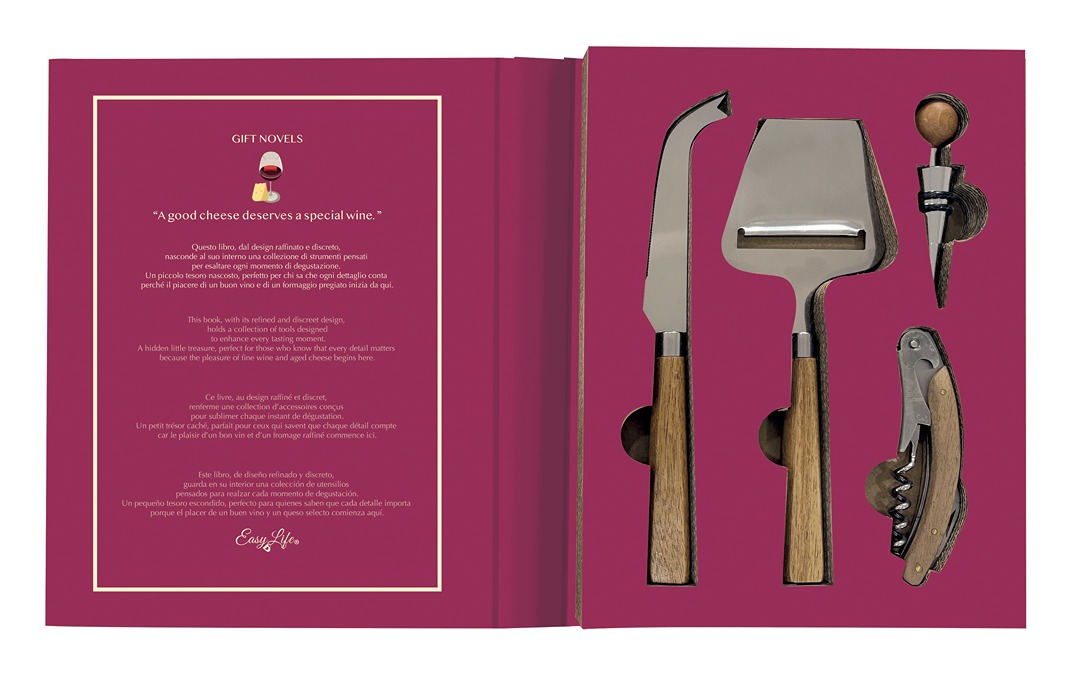 4-piece Set - Knife + Cheese Slicer + Bottle Opener + Stopper In Gift Novel Gift Box Gift