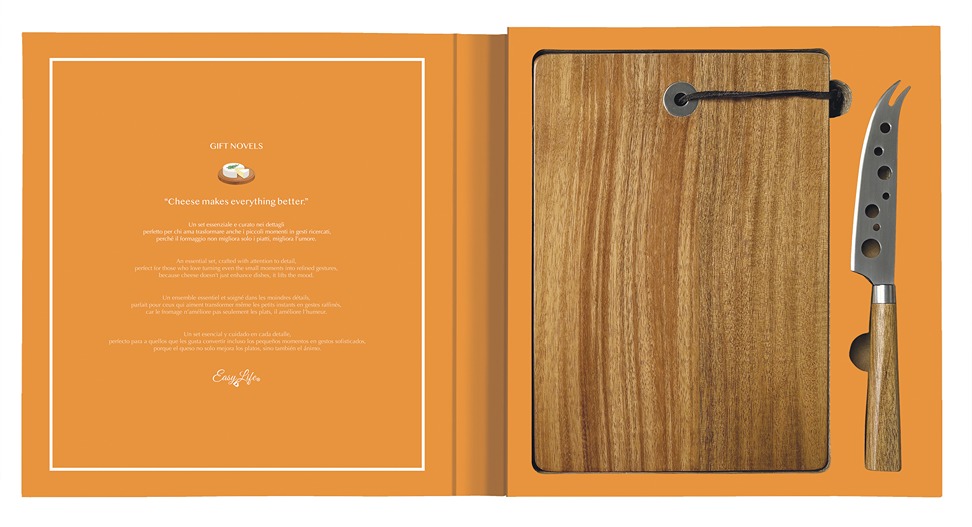 2-piece Cheese Set - Rect. Cutting Board In Acacia + Knife In Gift Novel Gift Box Gift