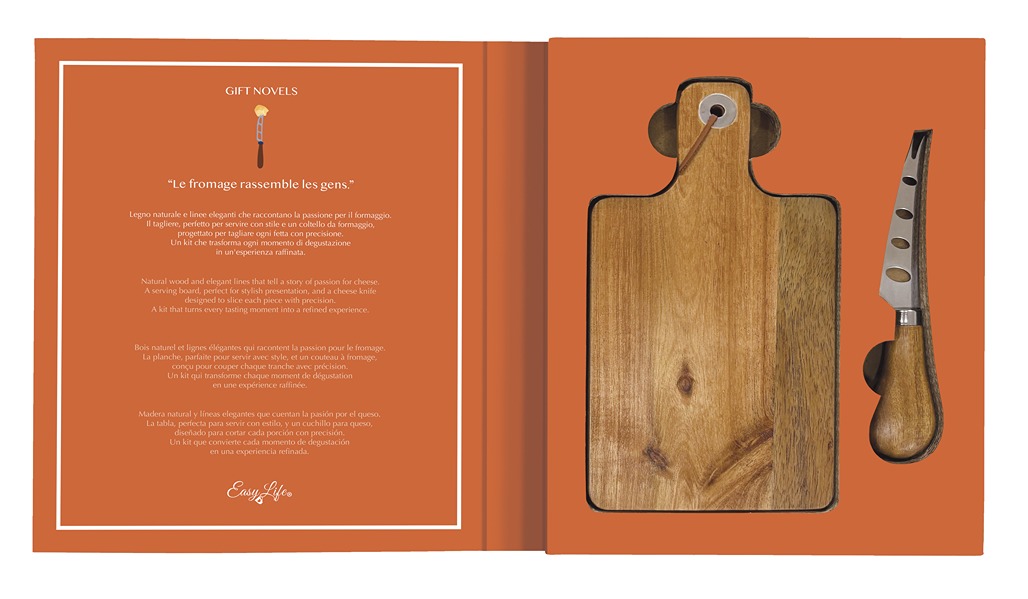 2 Piece Cheese Set - Rect. Cutting Board In Acacia + Knife In Gift Novel Gift Box Gift
